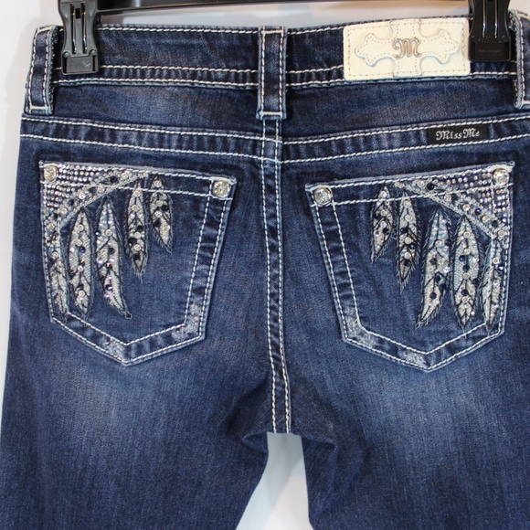 Miss Me Denim - Miss Me Women's Slim Boot Cut Jeans Feather Bling